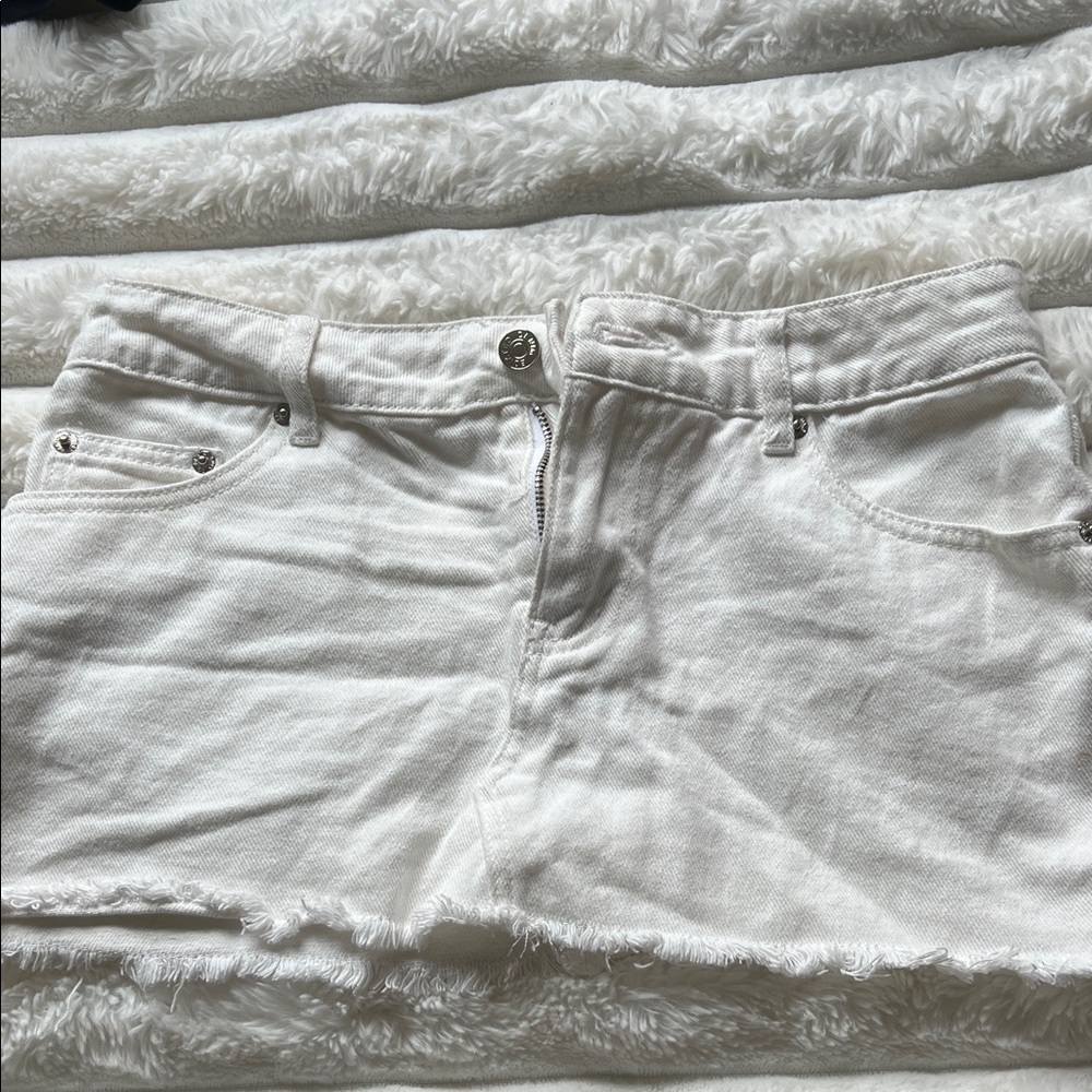 Edikted White Denim Mini Skirt